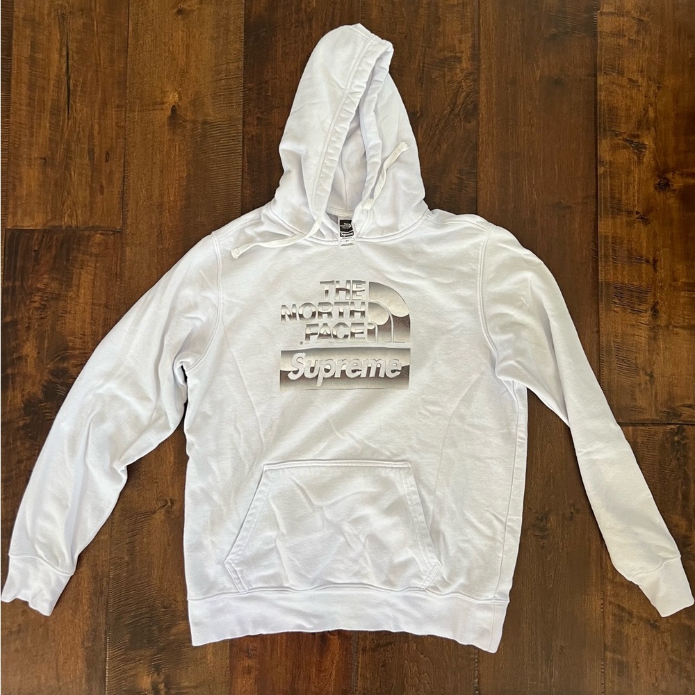 Supreme x The North Face White Hoodie Metallic Logo Design